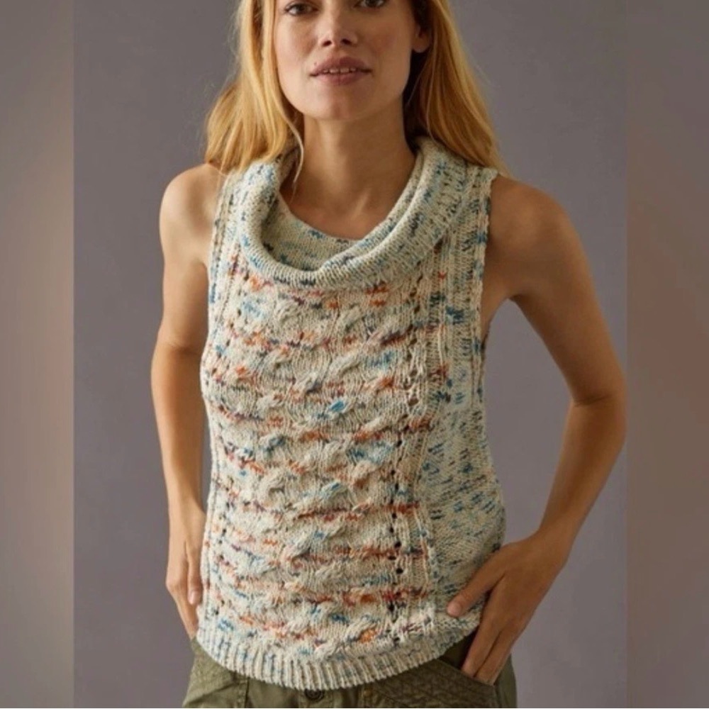 Pilcro Cream Speckled Cowl Neck Sleeveless Sweater Vest